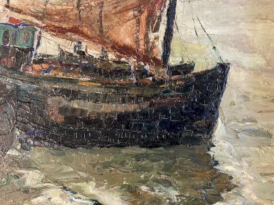 Peinture Benoît Desprey Huile Panneau 1940 Marine Bateau Pêche Mer Painting Old