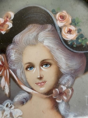 PEINTURE CADRE MINIATURE PERSONNAGE FEMININ SIGNEE N 25