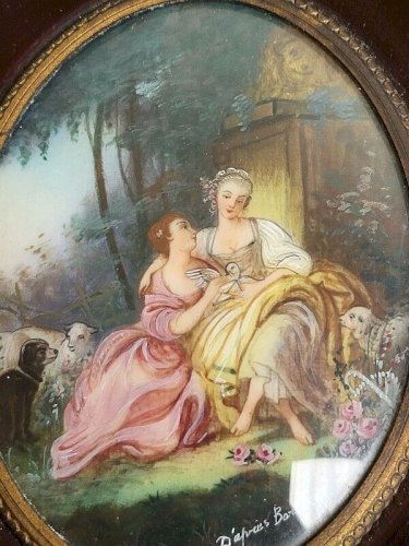 PEINTURE CADRE MINIATURE SCENE ROMANTIQUE D'APRES BORULEZ N 24