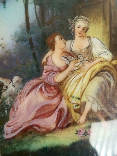 PEINTURE CADRE MINIATURE SCENE ROMANTIQUE D'APRES BORULEZ N 24