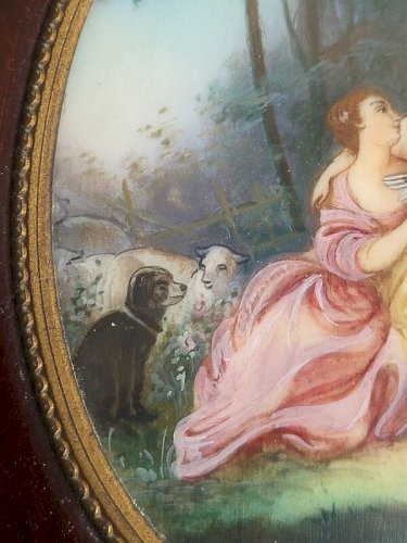 PEINTURE CADRE MINIATURE SCENE ROMANTIQUE D'APRES BORULEZ N 24