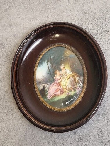 PEINTURE CADRE MINIATURE SCENE ROMANTIQUE D'APRES BORULEZ N 24