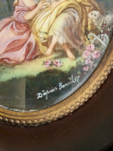 PEINTURE CADRE MINIATURE SCENE ROMANTIQUE D'APRES BORULEZ N 24