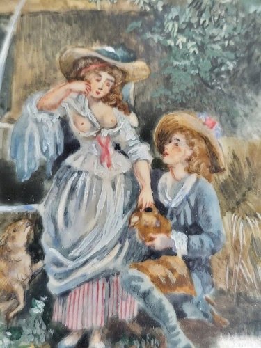 PEINTURE CADRE MINIATURE SCENE ROMANTIQUE EROTIQUE SIGNEE LENOIR N 30