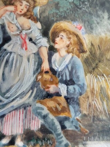PEINTURE CADRE MINIATURE SCENE ROMANTIQUE EROTIQUE SIGNEE LENOIR N 30