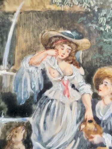 PEINTURE CADRE MINIATURE SCENE ROMANTIQUE EROTIQUE SIGNEE LENOIR N 30