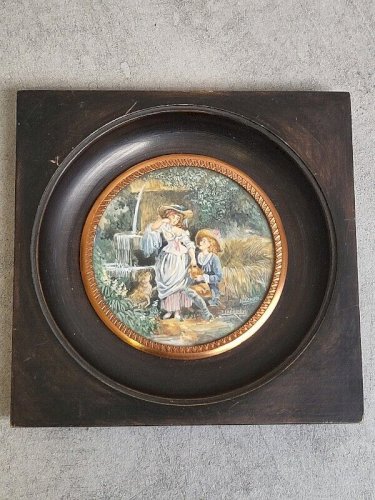 PEINTURE CADRE MINIATURE SCENE ROMANTIQUE EROTIQUE SIGNEE LENOIR N 30
