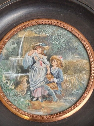 PEINTURE CADRE MINIATURE SCENE ROMANTIQUE EROTIQUE SIGNEE LENOIR N 30