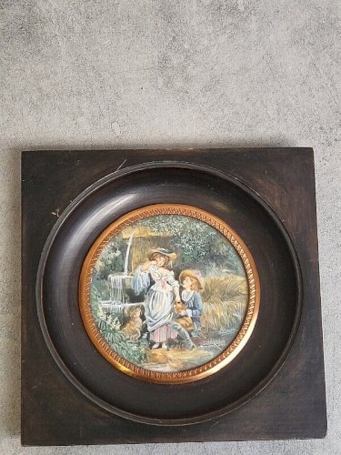 PEINTURE CADRE MINIATURE SCENE ROMANTIQUE EROTIQUE SIGNEE LENOIR N 30