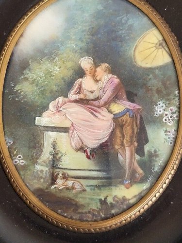 PEINTURE CADRE MINIATURE SCENE ROMANTIQUE N 31