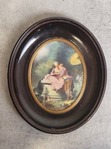 PEINTURE CADRE MINIATURE SCENE ROMANTIQUE N 31