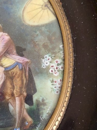 PEINTURE CADRE MINIATURE SCENE ROMANTIQUE N 31