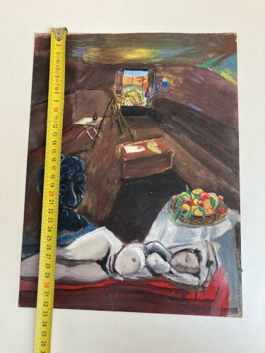 Peinture Carton Femme étude Erotisme Cubisme Art Atelier 2004