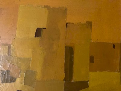 Peinture Chisa Huile toile Cubiste 1971 cubisme Maison Kasbah Architecture