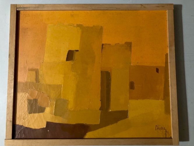 Peinture Chisa Huile toile Cubiste 1971 cubisme Maison Kasbah Architecture