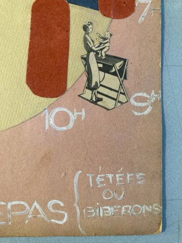 Peinture Collage 1950 Biberon Bébé Enfant Maquette Livre Art Ancien