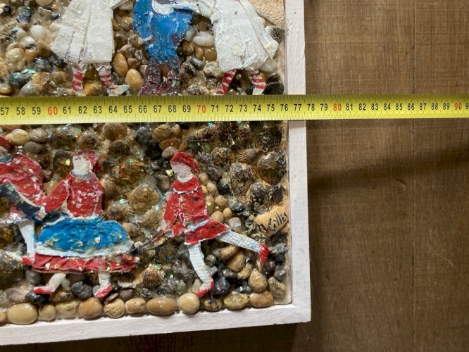 Peinture Collage Pezenas Circa 1990 Art Naïf Brut Coquillage Herault