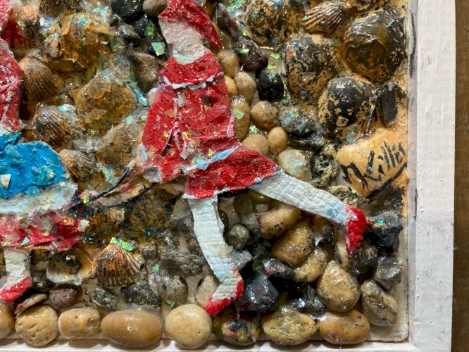 Peinture Collage Pezenas Circa 1990 Art Naïf Brut Coquillage Herault