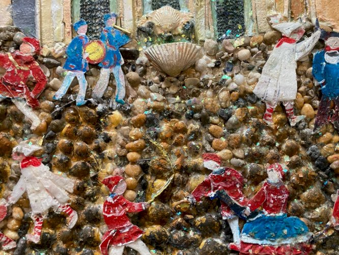 Peinture Collage Pezenas Circa 1990 Art Naïf Brut Coquillage Herault