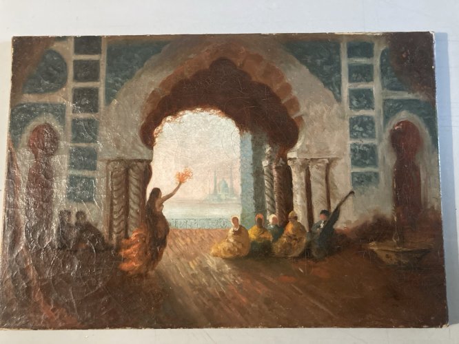 Peinture Copie Félix Ziem Sérail à Constantinople danse Orientalisme 1914 Ancien
