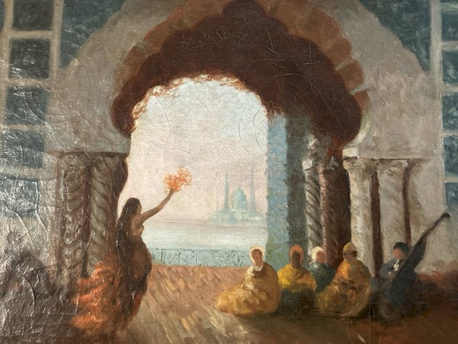 Peinture Copie Félix Ziem Sérail à Constantinople danse Orientalisme 1914 Ancien