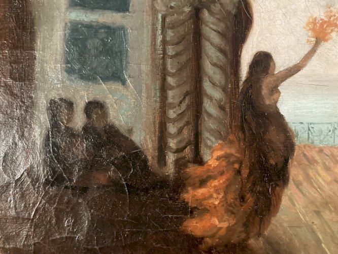 Peinture Copie Félix Ziem Sérail à Constantinople danse Orientalisme 1914 Ancien