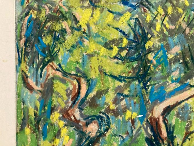 Peinture Craie Grasse Arbre Tampon Galerie Romanet Murier BP Art 1970 XXe