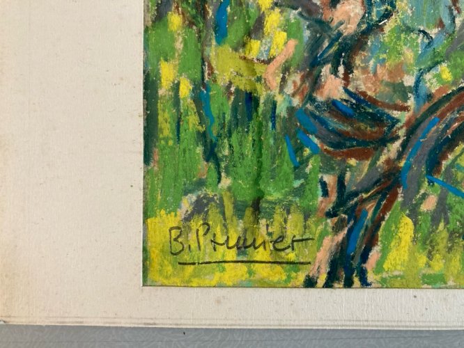 Peinture Craie Grasse Arbre Tampon Galerie Romanet Murier BP Art 1970 XXe