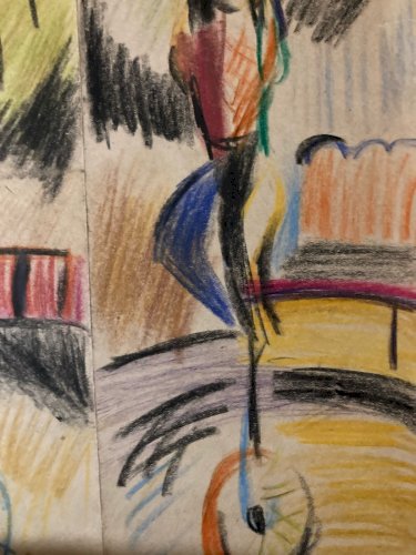 Peinture Crayon Sur Papier Cirque Fauve Fauvisme 1950 À Identifier Art Ancien