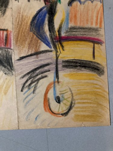 Peinture Crayon Sur Papier Cirque Fauve Fauvisme 1950 À Identifier Art Ancien