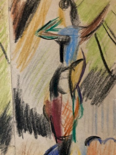 Peinture Crayon Sur Papier Cirque Fauve Fauvisme 1950 À Identifier Art Ancien