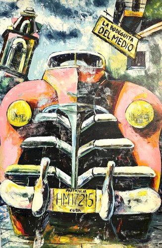 Peinture Cubaine 117x78 – Voiture Américaine Vintage – Déco Loft Restaurant