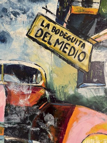 Peinture Cubaine 117x78 – Voiture Américaine Vintage – Déco Loft Restaurant