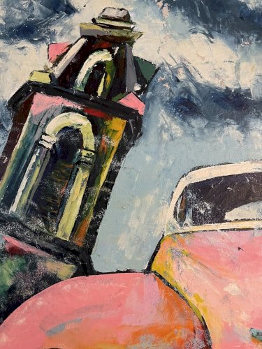 Peinture Cubaine 117x78 – Voiture Américaine Vintage – Déco Loft Restaurant