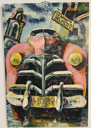Peinture Cubaine 117x78 – Voiture Américaine Vintage – Déco Loft Restaurant