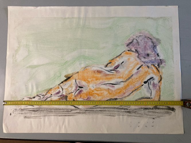 Peinture Cubiste Femme Nue Nu 1980 Fusain, Gouache A Identifier Expressionnisme