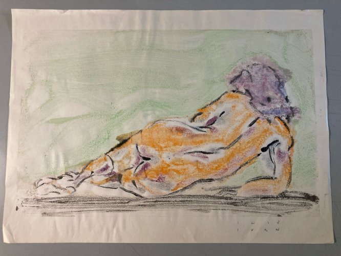 Peinture Cubiste Femme Nue Nu 1980 Fusain, Gouache A Identifier Expressionnisme