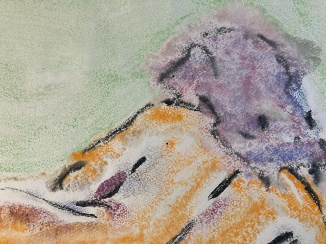 Peinture Cubiste Femme Nue Nu 1980 Fusain, Gouache A Identifier Expressionnisme