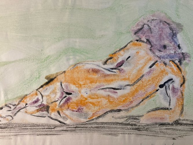 Peinture Cubiste Femme Nue Nu 1980 Fusain, Gouache A Identifier Expressionnisme