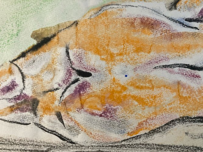 Peinture Cubiste Femme Nue Nu 1980 Fusain, Gouache A Identifier Expressionnisme