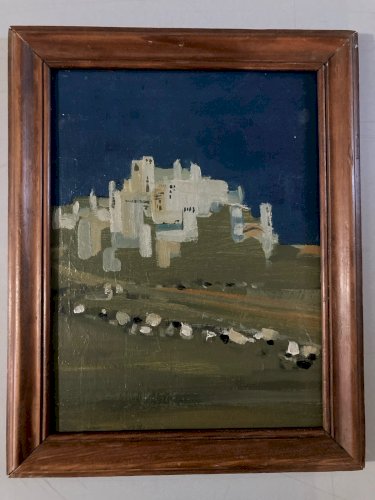 peinture Cubiste orientaliste huile  1950 Orientalisme Désert Art Painting Old