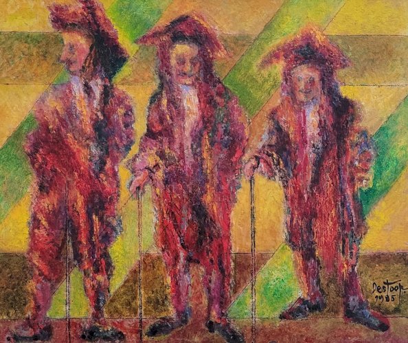 Peinture de Jacques DESTOOP (1931-2022) : Théâtre, Comédie-Française, trois acteurs