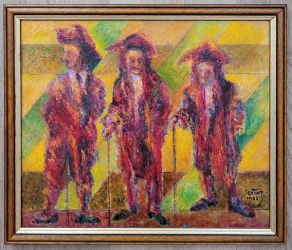 Peinture de Jacques DESTOOP (1931-2022) : Théâtre, Comédie-Française, trois acteurs