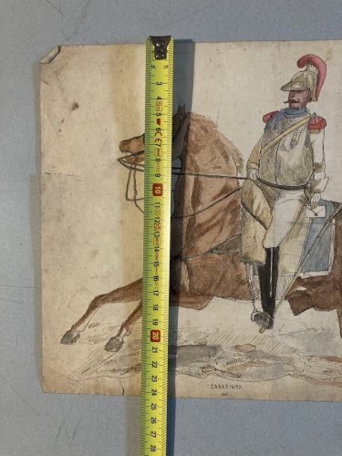 Peinture D’Enfant Encre Gouache XIXe Art Brut Cheval 1812 Old portrait Painting