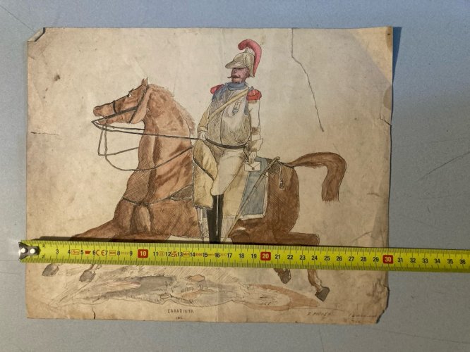 Peinture D’Enfant Encre Gouache XIXe Art Brut Cheval 1812 Old portrait Painting