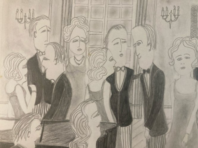 Peinture Dessin Crayon Papier Fête Mariage 1970 Charles D’estève De Pradel Art