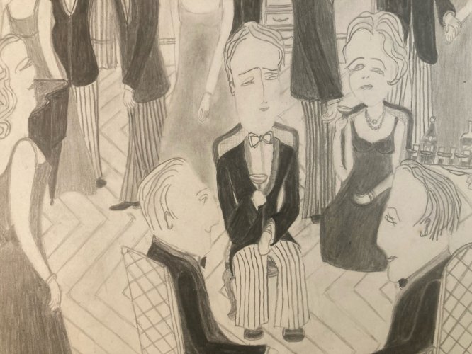 Peinture Dessin Crayon Papier Fête Mariage 1970 Charles D’estève De Pradel Art