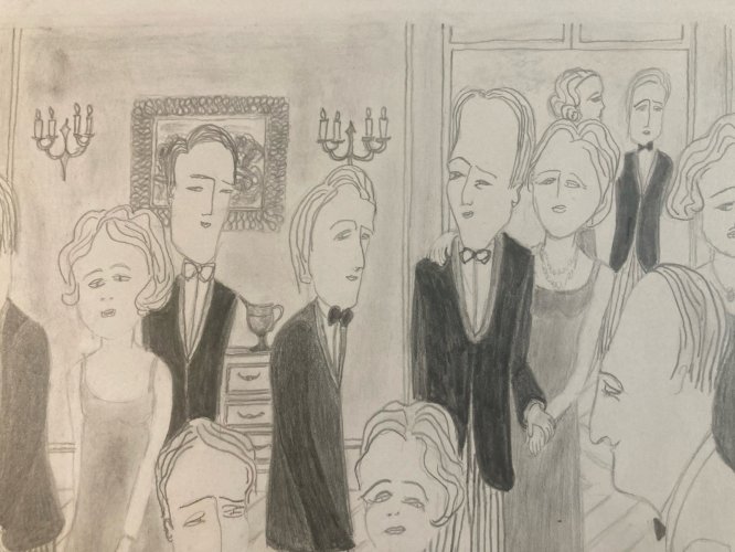 Peinture Dessin Crayon Papier Fête Mariage 1970 Charles D’estève De Pradel Art