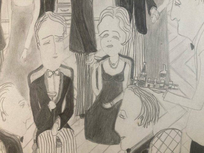Peinture Dessin Crayon Papier Fête Mariage 1970 Charles D’estève De Pradel Art