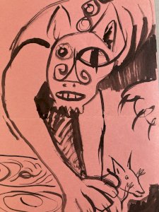 Painting Drawing Ink Paper 1980 Art Cat Animal Animals Expressionist Pink
